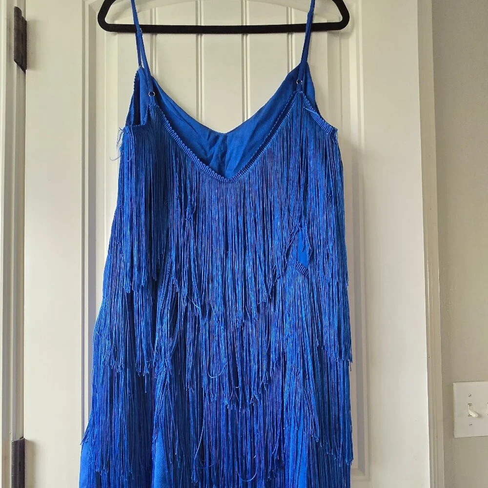 Showpo Siofra Mini Dress Blue Zig Zag Fringe Tassel Party Festival US 14 / EU 46 - Picture 7 of 16
